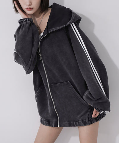 ピグメントヴィンテージ加工サイドラインジップアップパーカー ／ Pigment vintage side line zip-up hoodie