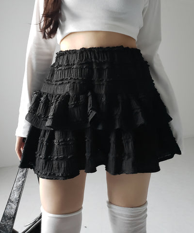 【 ２color ／インパン裏地付 】ティアードフリルミニスカート ／ tiered frill mini skirt