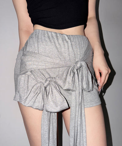 ダブルレイヤードリボンドレープミニスカパン ／ double layered ribbon draped mini skirt pants