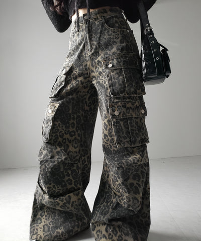 【 ２color ／ ４size 】レオパードヴィンテージタックワイドカーゴデニム ／ leopard vintage tuck wide cargo denim