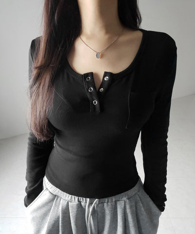 裏起毛ヘンリーネックスリムトップス ／ urakimo henry neck slim tops