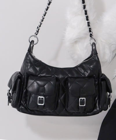 【 ２WAY 】アウトポケットキルティングチェーンショルダーバッグ ／ 2WAY out pocket quilting chain shoulder bag