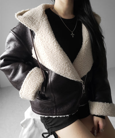 ヴィンテージレザーフーディボアムートンジャケット ／ vintage leather hoodie boa mouton jacket