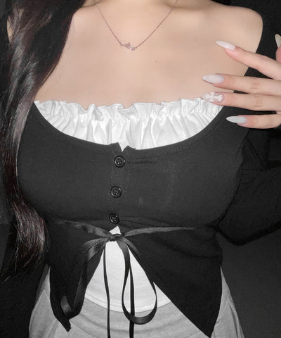 フリルレイヤードリボンカーディガントップス ／ frill layered ribbon cardigan tops