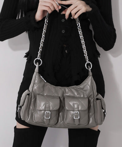 【 ２WAY 】アウトポケットキルティングチェーンショルダーバッグ ／ 2WAY out pocket quilting chain shoulder bag