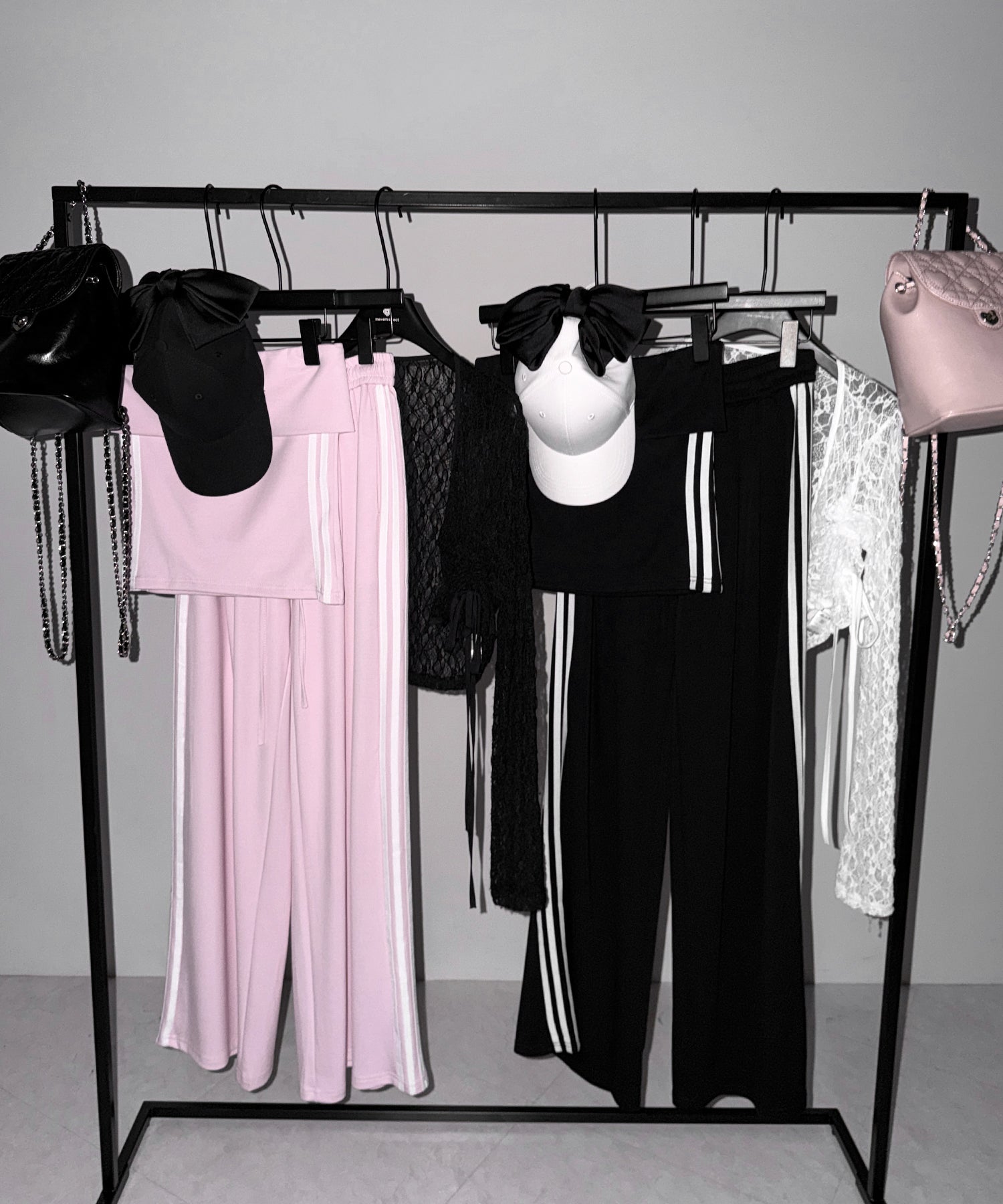 【 セットアップ 】サイドラインベアトップ＋タックワイドカットソーパンツ SETUP ／ ( SETUP ) sideline bare top + tack wide cutsew pants