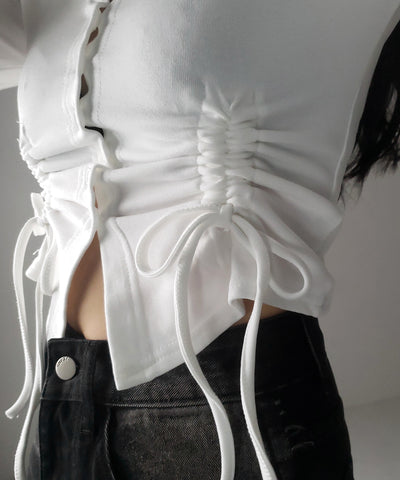 【 ２color ／ 裏起毛 】ナナメストラップダブルシャーリングリボントップス ／ naname strap double shirring ribbon tops