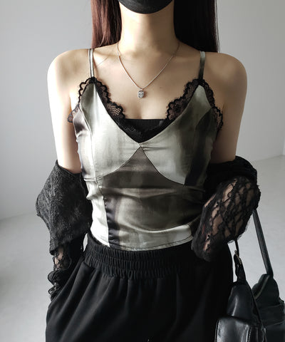 レースタイダイサテンランジェリーキャミソール ／ lace tie dye satin lingerie camisole