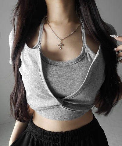 ホルターネックレイヤードショートぴちＴシャツ ／ halter neck layered short pichi T-shirts