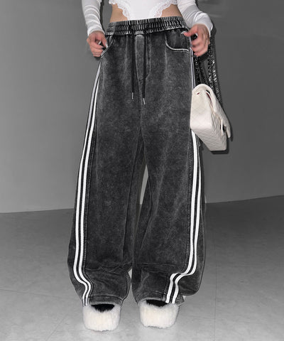 【 裾絞り可能２WAY 】サイドラインピグメントワイドカーゴスウェットパンツ ／ sideline pigment wide cargo sweatpants