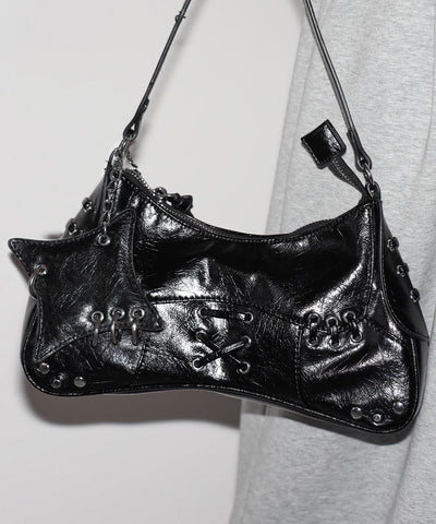 【 ショルダーストラップ付 】ピアッシングレースアップショルダーバッグ ／ piercing lace-up vintage shoulder bag