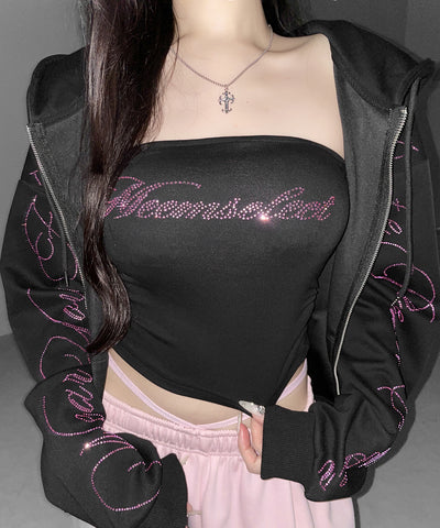 【 セットアップ可能 】ラインストーンロゴベアトップ ／ Rhine stone logo bare top