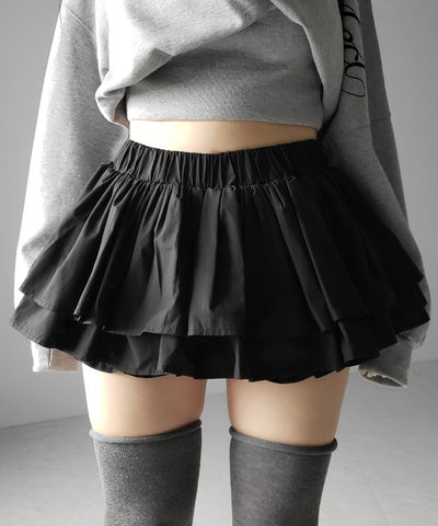 【 インパン裏地付 】ボリュームフレアコットンミニスカート ／ volume flare cotton mini skirt