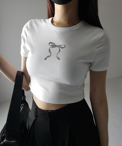 【 ４color 】ミニリボンショートちびＴシャツ ／mini ribbon short chibi Tee