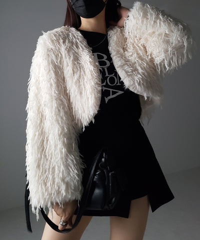【 ４color 】ムードフェザーワイドスリーブショートカーディガン／ mood feather wide sleeve short cardigan