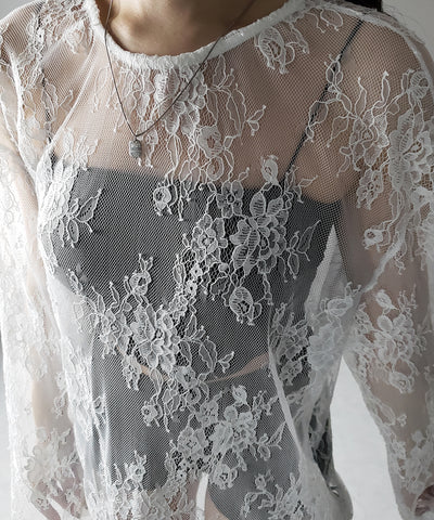 【 ２color 】ビッグシルエットシアーレーストップス ／ big silhouette sheer lace tops