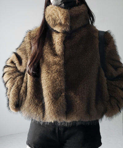 スタンドカラーミックスファーショートコート ／ stand-collar mix fur short coat