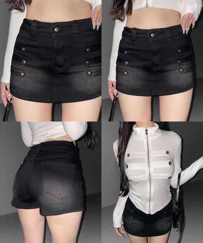 ナポレオンデザインストレッチデニムミニスカパン ／ napoleon design stretch denim mini skirt pants