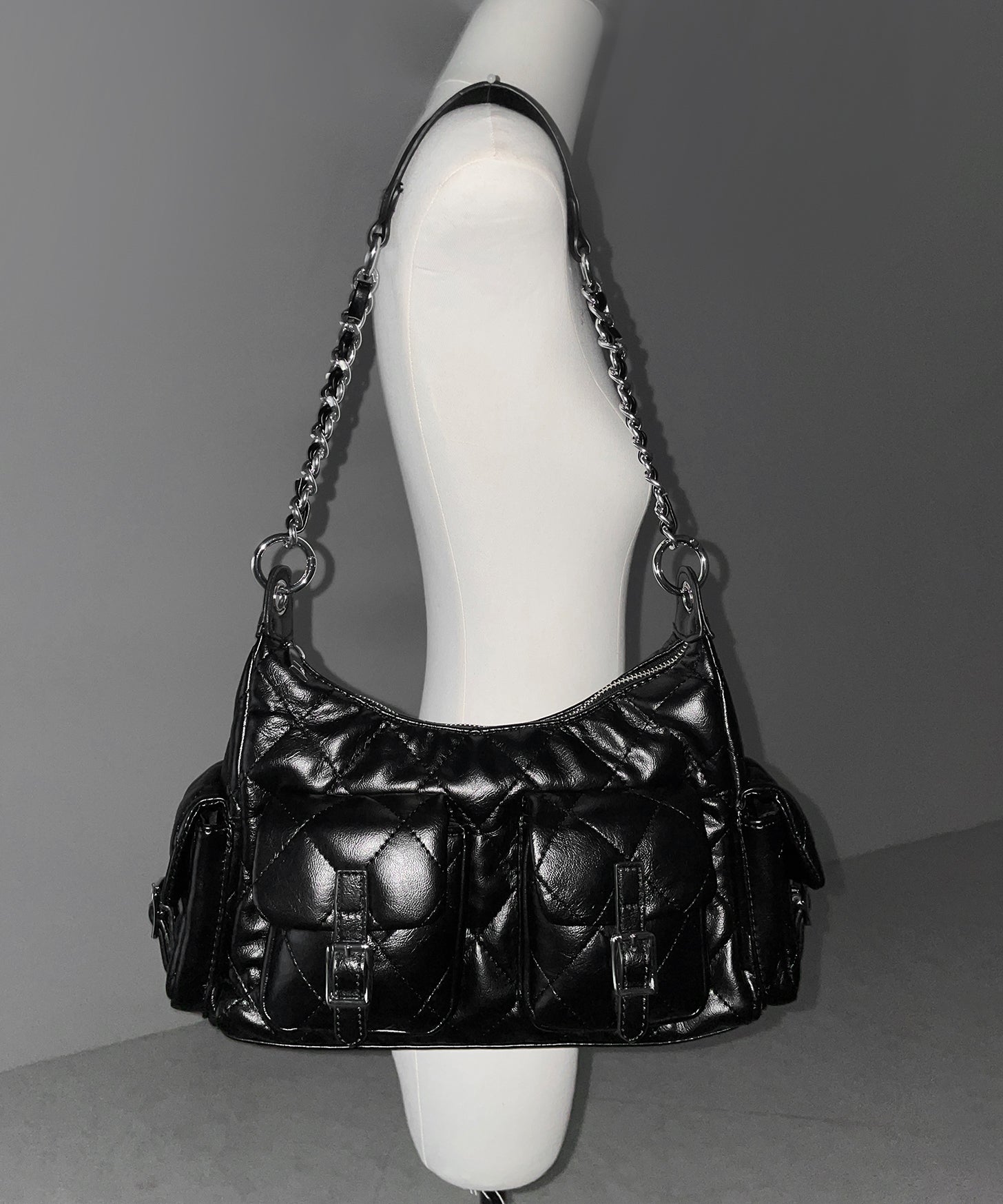 【 ２WAY 】アウトポケットキルティングチェーンショルダーバッグ ／ 2WAY out pocket quilting chain shoulder bag