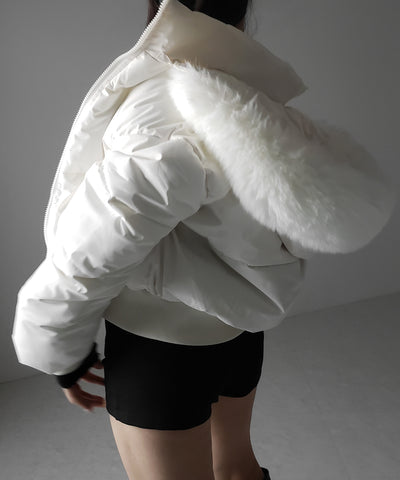 【 フード取り外し可能２ＷＡＹ 】フェイクファーフードショートダウンジャケット ／ 2WAY fake fur hoodie short down jacket