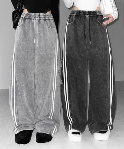 【 裾絞り可能２WAY 】サイドラインピグメントワイドカーゴスウェットパンツ ／ sideline pigment wide cargo sweatpants