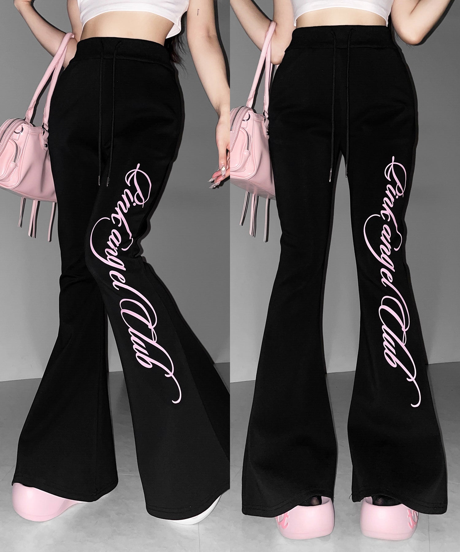 【 PINK ANGEL CLUB 】レタリングロゴスウェットフレアパンツ ／ PINK ANGEL CLUB lettering logo sweat flare pants