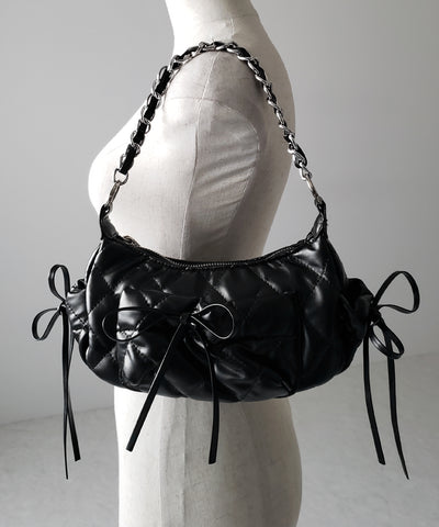 【 ３color ／２WAY 】ストラップリボンキルティングチェーンショルダーバッグ ／ strap ribbon quilted chain shoulder bag