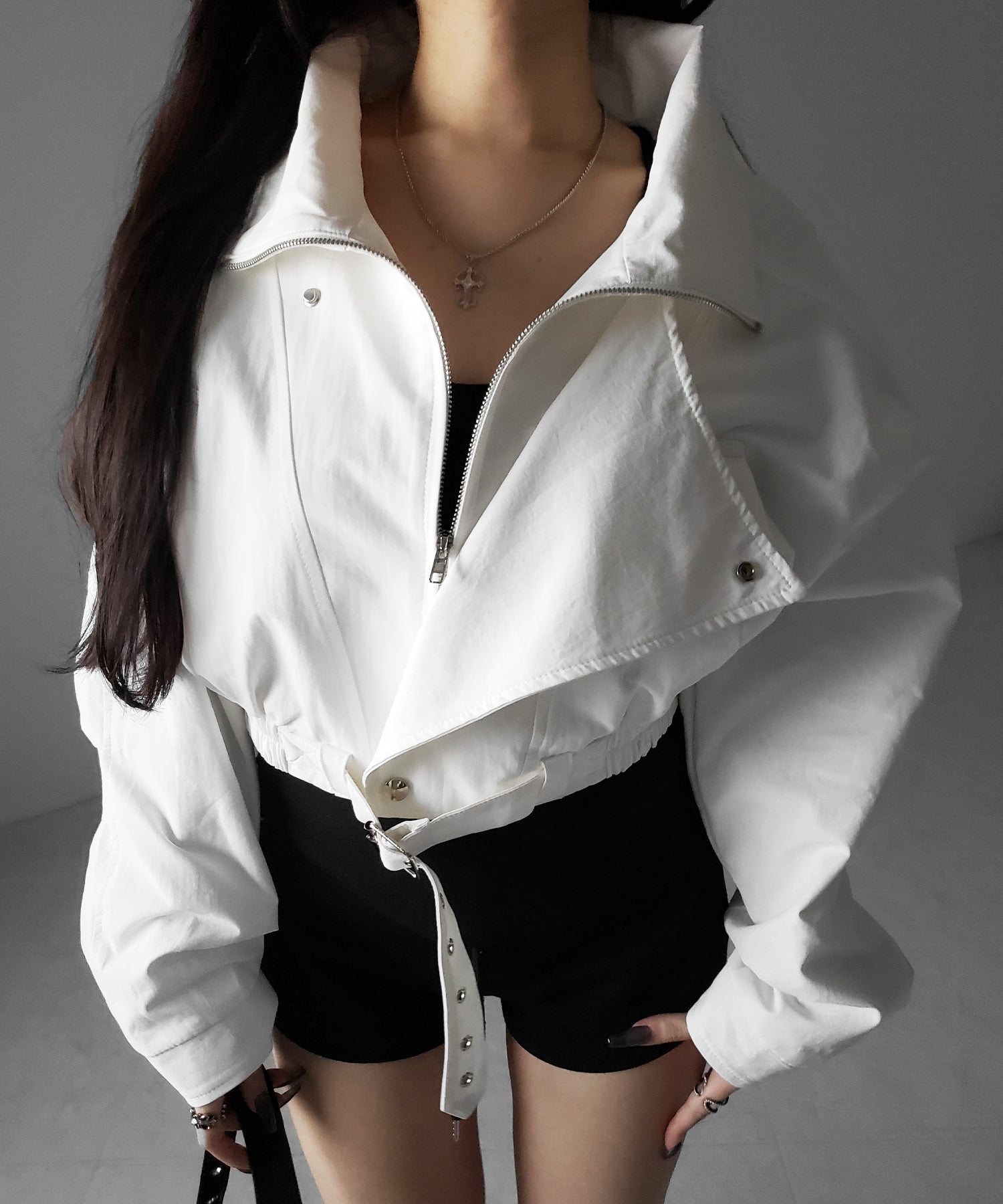 レタリングバックロゴスタンドカラーショートブルゾン ／ lettering back logo stand collar short blouson
