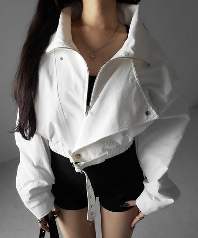 レタリングバックロゴスタンドカラーショートブルゾン ／ lettering back logo stand collar short blouson