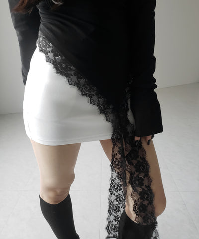 【 ２color 】ワンショルダーレースドッキングアシンメトリートップス ／ one shoulder lace docking asymmetry tops