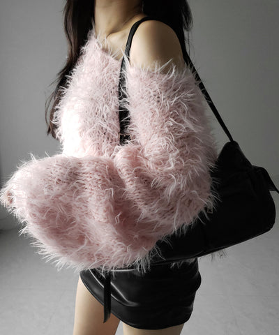 【 選べる６色展開 】フラッフィーシャギールーズショートニット ／ fluffy shaggy loose short knit