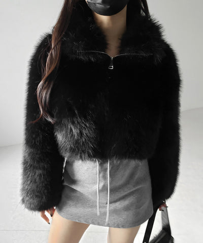 ジップアップスタンドカラーショートフェイクファーコート ／ zip up stand-collar short fake fur coat