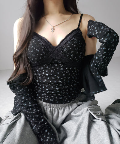 【 ２点セット 】小花柄レースキャミソール ＋ カーディガン SET ／ （ 2piece SET ）Floral lace camisole + cardigan SET