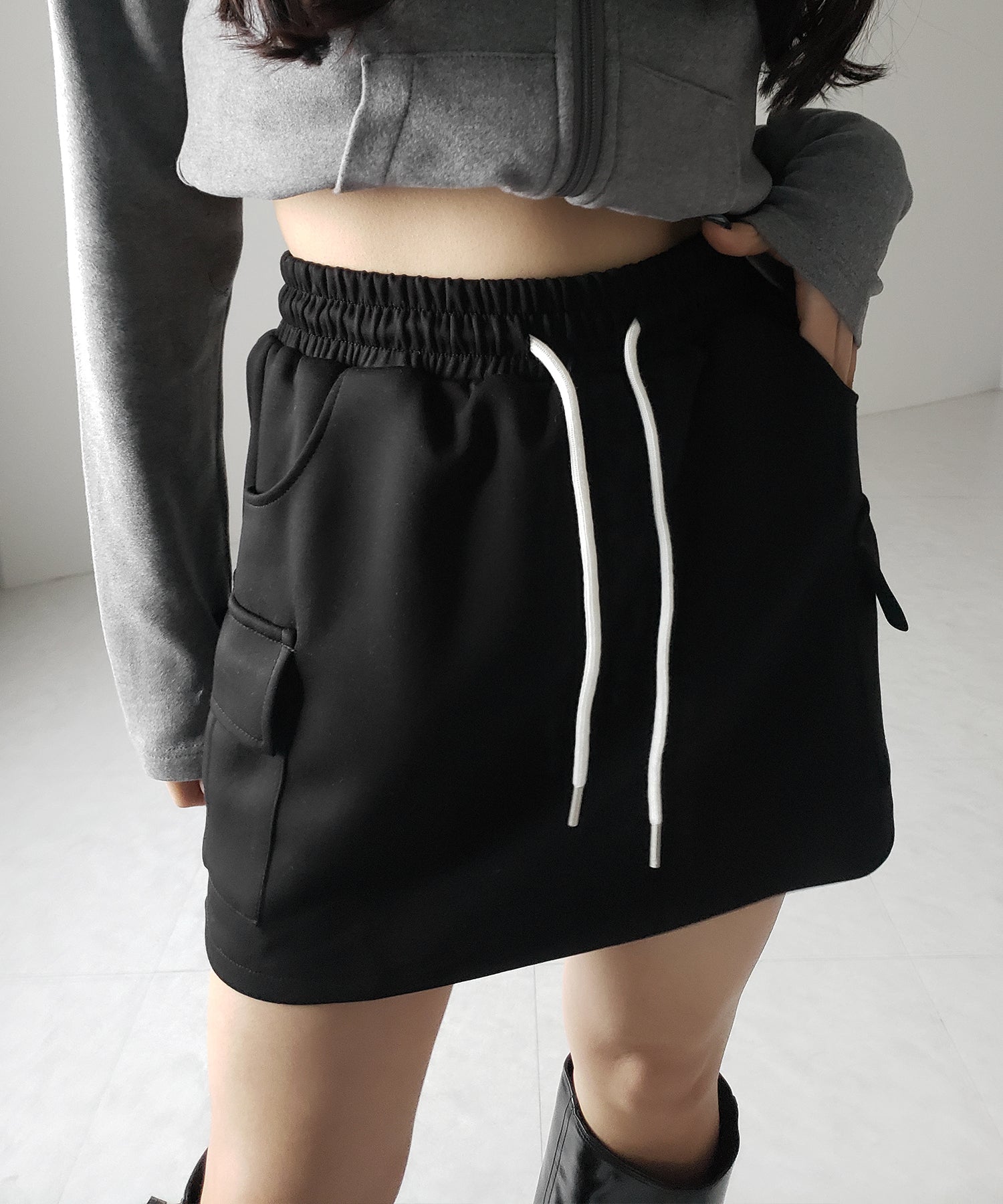 【 インナーパンツ裏地付 】ハイウエストスウェットミニスカート ／ high waist sweat mini skirt