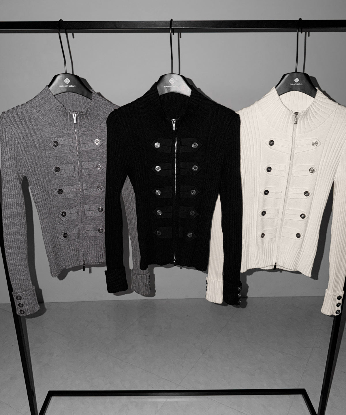 ナポレオンジップアップスリムリブニットカーディガン ／ Napoleon zipup slim rib knit cardigan
