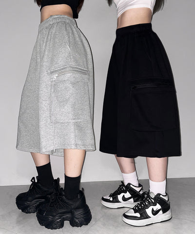 タックワイドカーゴスウェットハーフパンツ / tuck wide cargo sweat half pants