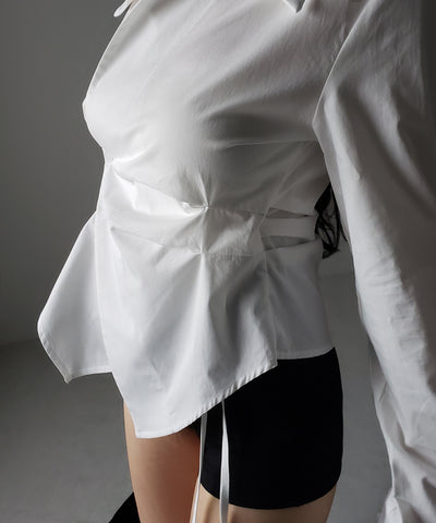 タックレイヤードアシンメトリーミディシャツ ／ tuck layered asymmetry midi shirts