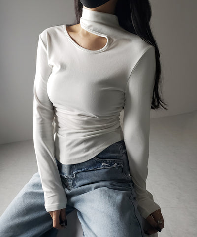 【 ２color 】カットアウトアシメチョーカーカットソートップス ／cutout asymmetry choker cutsew tops
