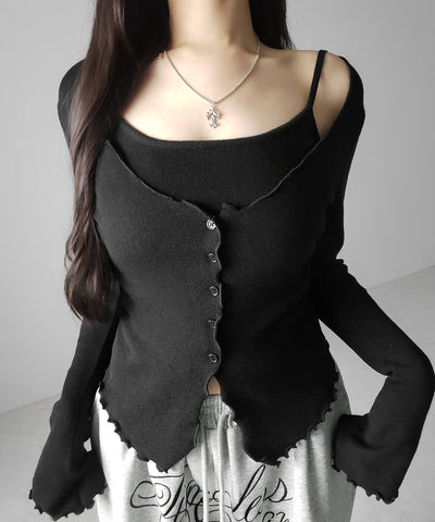 レイヤード風メロースリムニットカーディガン ／ layered mellow slim knit cardigan