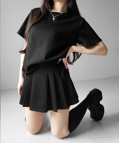 【 セットアップ 】オーバーサイズ半袖Ｔシャツ＋プリーツミニスカート SET ／( SETUP ) oversize shortsleeve Tee + pleated mini skirt SET