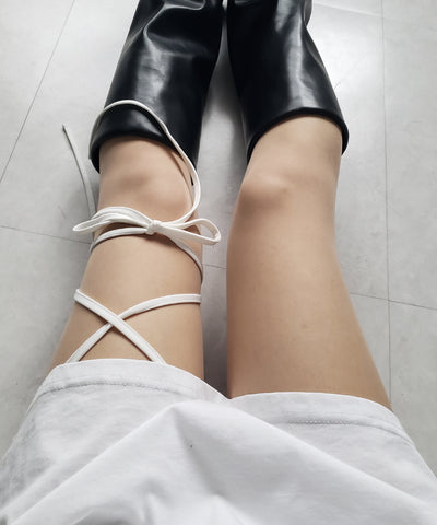 【 セルフカット調節可能 】クロスストラップリボンバイカーレギンスパンツ ／ cross strap ribbon biker leggings pants