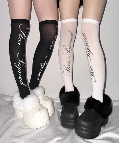 【 選べる３柄アソート 】レタリングロゴシアーニーハイソックス ／ lettering logo sheer knee high socks