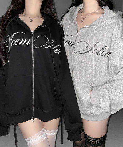 【 セットアップ可能 】レタリングロゴプリントダブルジップビッグパーカー ／ lettering logo print double zip BIG hoodie