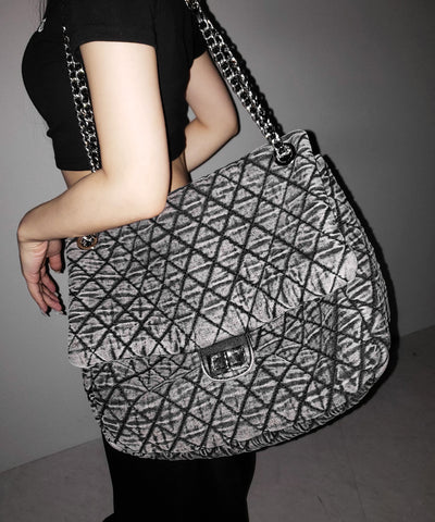 ヴィンテージブラックデニムキルティングショルダーバッグ ／ vintage black denim quilting shoulder bag