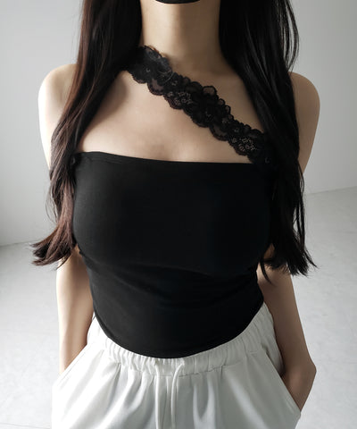 【 ２color ／ カップ付 】ナナメレーススクエアキャミソール ／ naname lace square camisole