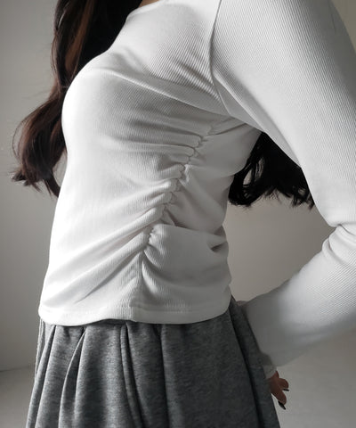 【 ３color ／ 裏起毛 】スクエアネックチョーカーシャーリングトップス ／ square neck choker shirring tops