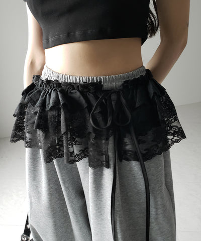 【 ２color 】ストラップリボンレースフリルミニ巻きスカート ／ strap ribbon lace frill mini wrap skirt