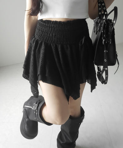 【 トップスとしても使える２WAY 】シャーリングリボンフリルビスチェミニスカート ／ shirring ribbon frill bustier mini skirt