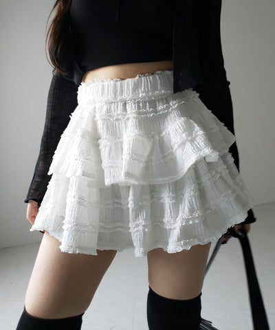 【 ２color ／インパン裏地付 】ティアードフリルミニスカート ／ tiered frill mini skirt