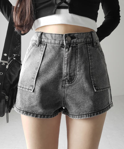 【 ２color 】サイドラインハイウエストデニムショートパンツ ／ sideline highwaist denim short pants